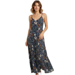 Abercrombie & Fitch Maxi Dress Women's Size M Blue Brown Floral Boho Cottagecore